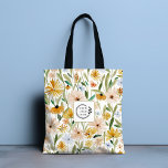 Rustic Watercolor Wilde Blume Logo QR Code Tasche<br><div class="desc">Rustikale Watercolor Wild Blume Logo-QR-Kode Corporate Tragetaschen zeichnen sich durch ein modernes Aquarell-Blumenmuster in Orange,  Rosa,  Blau und Grün aus. Auf der Rückseite finden Sie Ihr eigenes Firmenlogo mit dem QR-Code. Ideal für Firmengeschenke,  Schule,  Sport,  Gymnastik,  Reisen und vieles mehr. Designed by ©2024 Evco Studio www.zazzle.com/store/evcostudio</div>