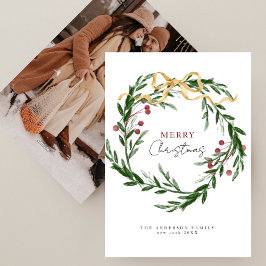 Rustic Watercolor Winter Wreath Christmas Photo Feiertagskarte