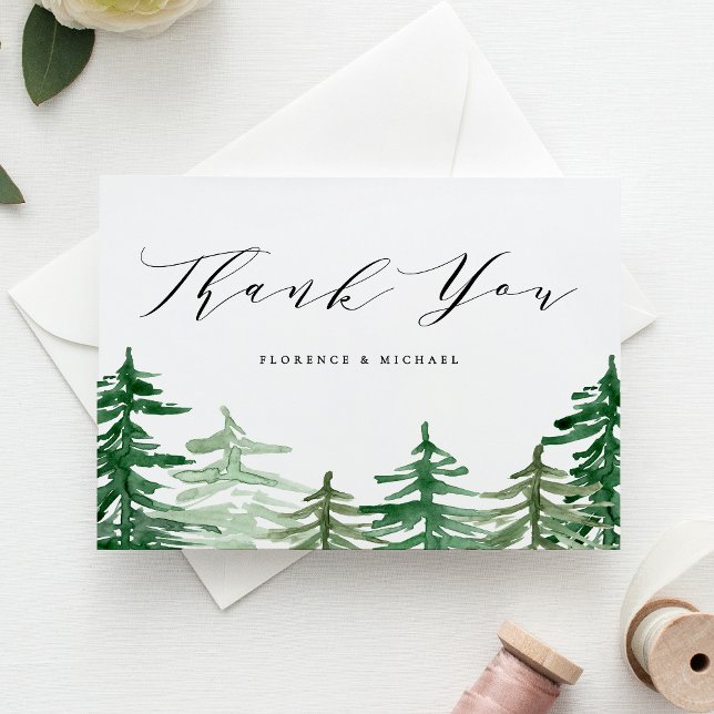 Rustic Watercolor Woodland Wedding Vielen Dank Postkarte (Von Creator hochgeladen)