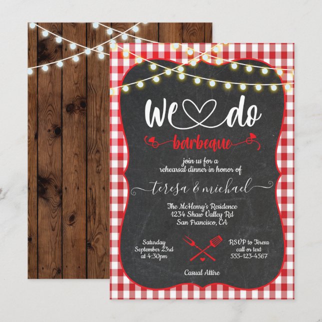 Rustic We do Barbecue Fiançailles invitations (Devant / Derrière)