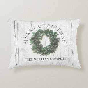 Rustic Weathered Wood Laurel Wreath Mit Monogramm Dekokissen