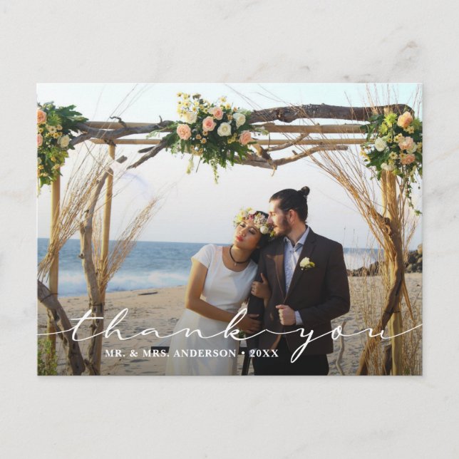 Rustic Wedding 2 Foto Vielen Dank Postkarte (Vorderseite)