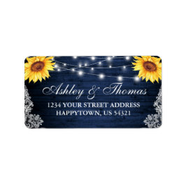 Rustic Wedding Blue Wood Lights Sonnenblumen Adres Adressaufkleber