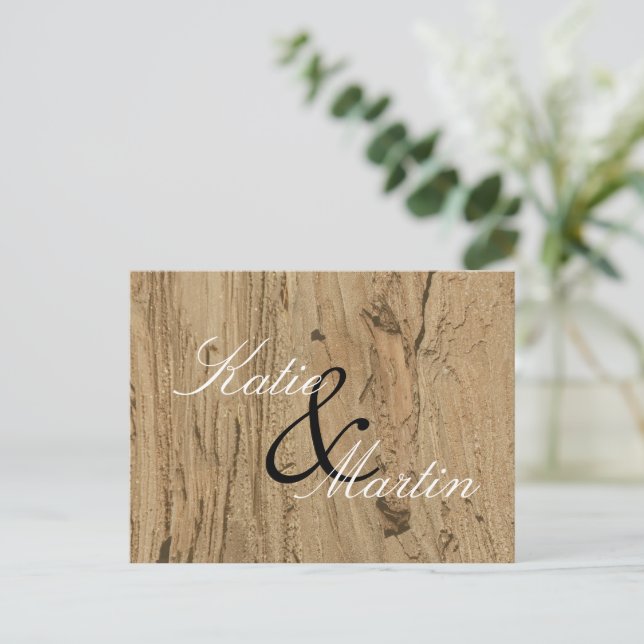 Rustic Wedding Brown Woodgrain Foto Vielen Dank Postkarte (Stehend Vorderseite)