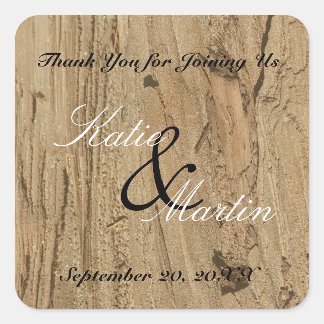 Rustic Wedding Brown Woodgrain Foto Vielen Dank Quadratischer Aufkleber (Vorderseite)