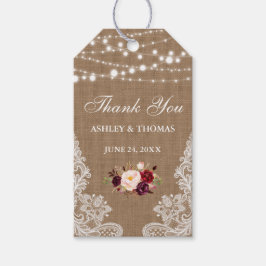 Rustic Wedding Burlap Lace Floral Vielen Dank Geschenkanhänger