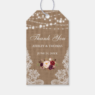 Rustic Wedding Burlap Lace Floral Vielen Dank Geschenkanhänger