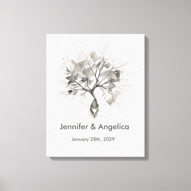 Rustic Wedding Fingerprint Tree Leinwanddruck (Vorderseite)