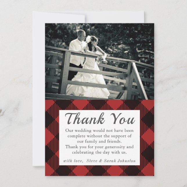 Rustic Wedding Foto Danke Kariert Red Tartan (Vorderseite)