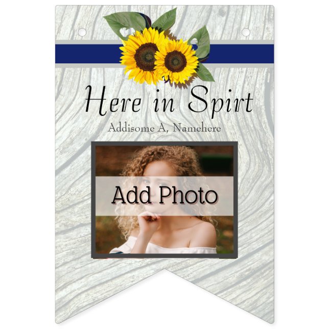 Rustic Wedding Golden Sunflower Blue Gray Wood Wimpelkette (Erste Fahne)