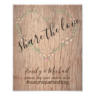 Rustic Wedding Hashtag Sign - Holzherz Bloral Fotodruck