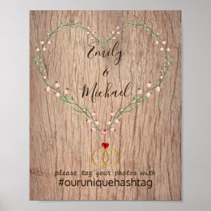 Rustic Wedding Hashtag Sign - Holzherz Bloral Poster