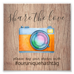 Rustic Wedding Hashtag Sign - Wood Camera Share Fotodruck