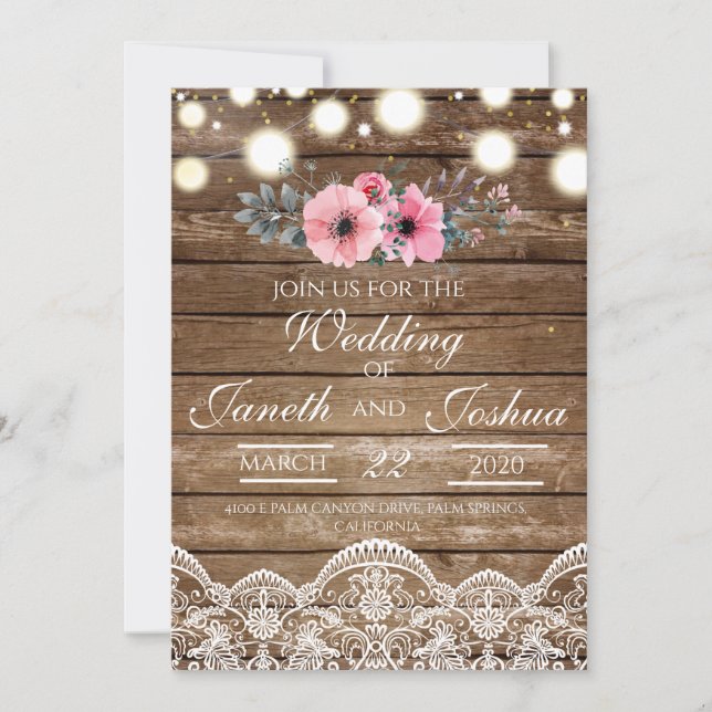Rustic Wedding Invitation, Country Wedding Einladung (Vorderseite)