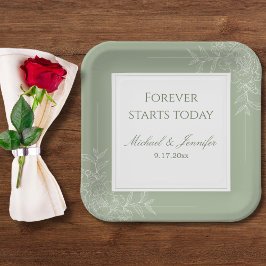 Rustic Wedding Sage Green and White Modern Pappteller