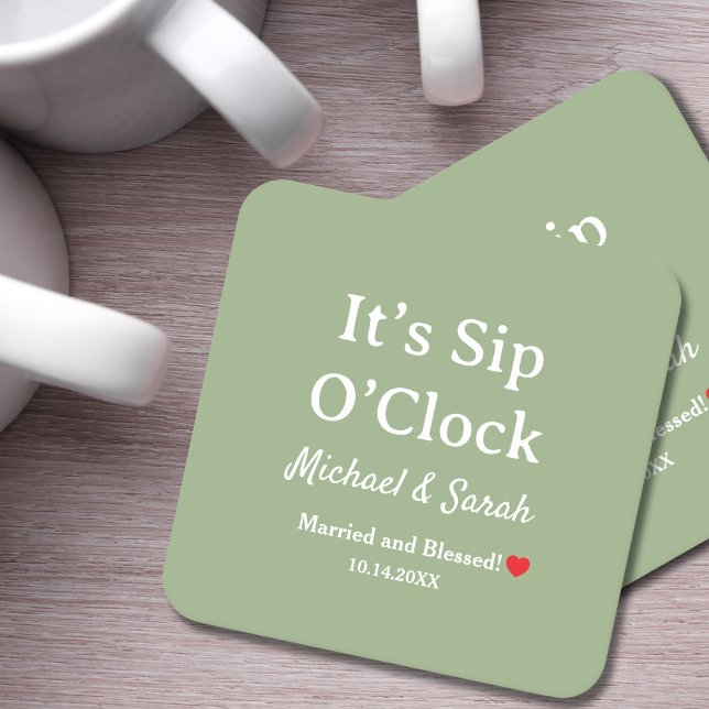 Rustic Wedding Sage Green It’s Sip O’Clock Custom Rechteckiger Pappuntersetzer (Von Creator hochgeladen)