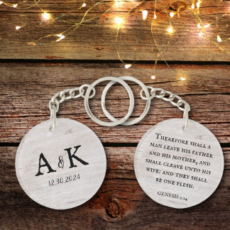Rustic Wedding Scripture Paares Monogram Schlüsselanhänger