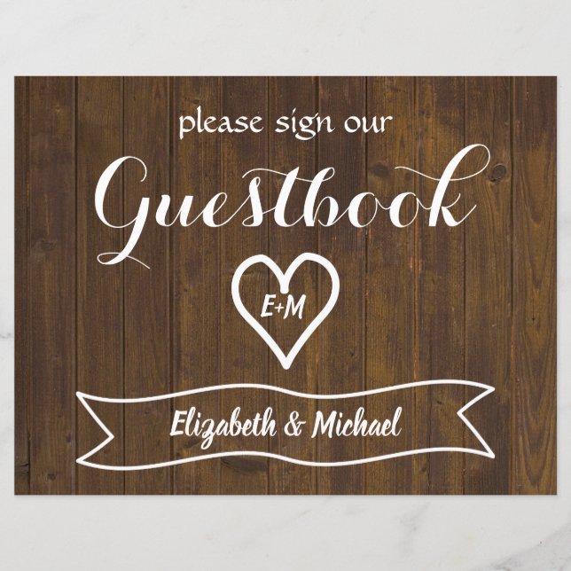 Rustic Wedding Sign Gästebuch Bitte Budget anpasse (Vorderseite)