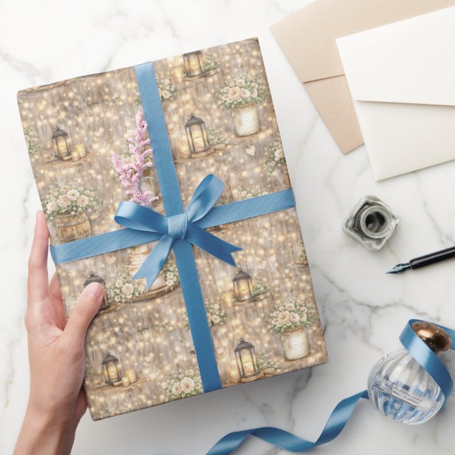 Rustic Wedding Watercolor Lanterns Cake Florals Geschenkpapier (Schenken)