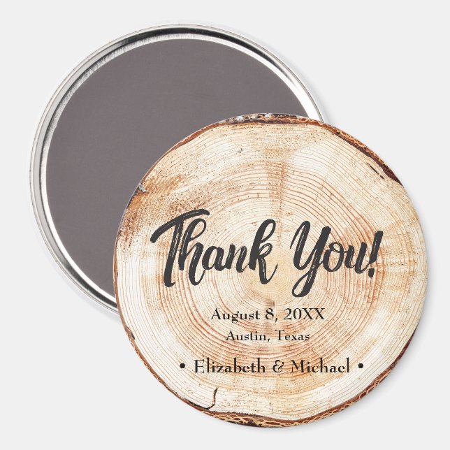 Rustic Wedding Wood Cut Danke Magnet (Vorderseite/Rückseite)