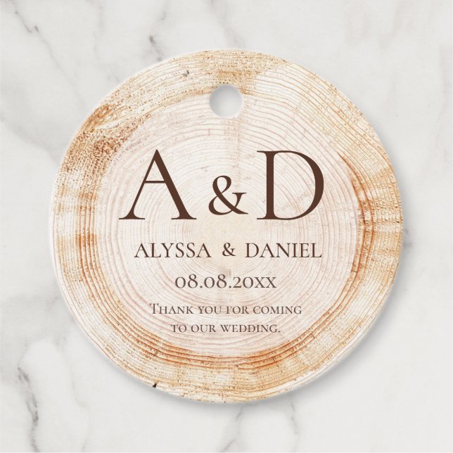 Rustic Wedding wood grain Monogram thank you Geschenkanhänger (Vorderseite)