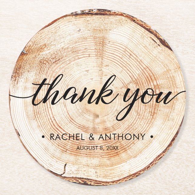 Rustic Wedding Wood Grain Vielen Dank Runder Pappuntersetzer (Vorderseite)