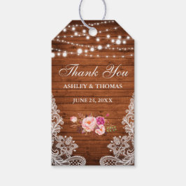 Rustic Wedding Wood Lace Pink Floral Vielen Dank Geschenkanhänger