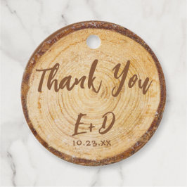 Rustic Wedding Wood Slice Danke braunes Script Geschenkanhänger