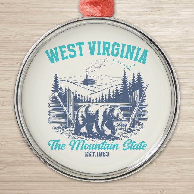 Rustic West Virginia Nature Scene with Bear Ornament Aus Metall (Von Creator hochgeladen)