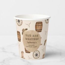 Rustic western cowboy you are wanted birthday  pappbecher