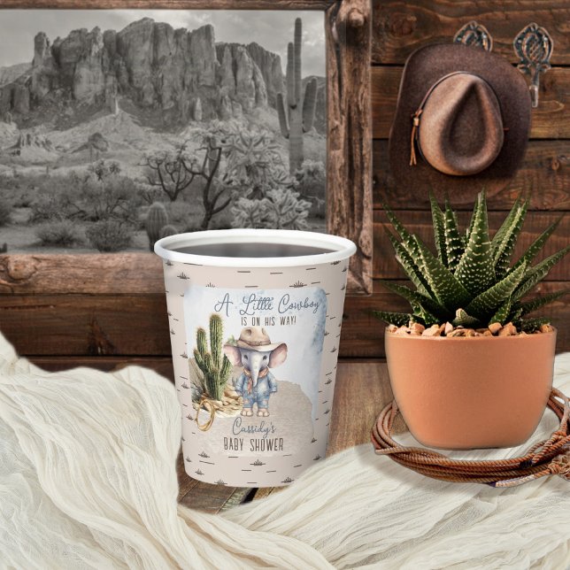 Rustic Western Elephant Cowboy Boy Baby Shower Pappbecher (Rustic Western Elephant Cowboy Boy Virtual Baby Shower Paper Cups)