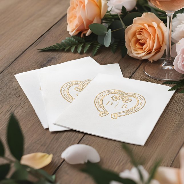Rustic Western Horseshoe Heart Monogram Wedding (Rustic Western Horseshoe Heart Monogram Wedding Foil Napkins)