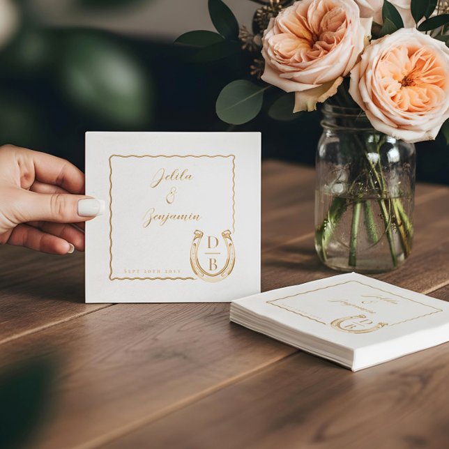 Rustic Western Horseshoe Name & Monogram Wedding (Rustic Western Horseshoe Name & Monogram Wedding Foil Napkins)