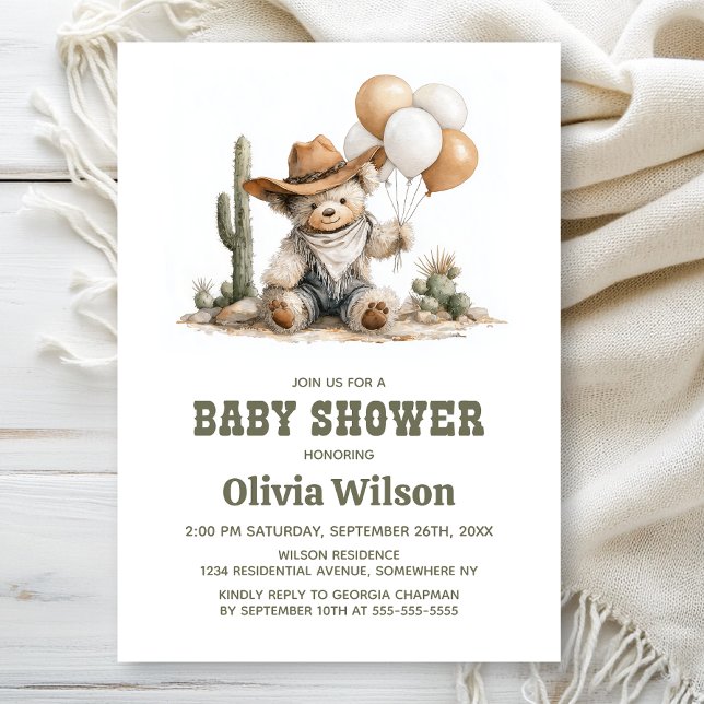 Rustic Western Teddy Bear Baby Shower Invitation (Créateur téléchargé)