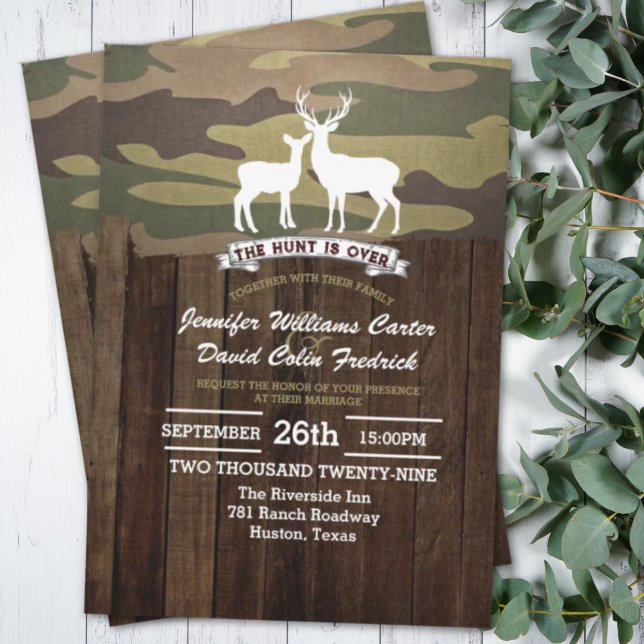 Rustic Western The Hunt Is Over Camouflage Wedding Einladung (Rustic Western The Hunt Is Over Camouflage Deer Wedding Invitation)
