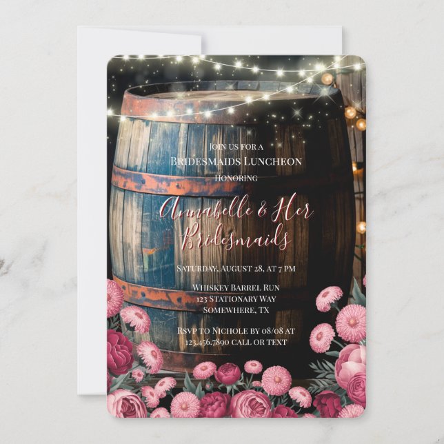 Rustic Whiskey Barrel Bridesmaids Luncheon Einladung (Vorderseite)