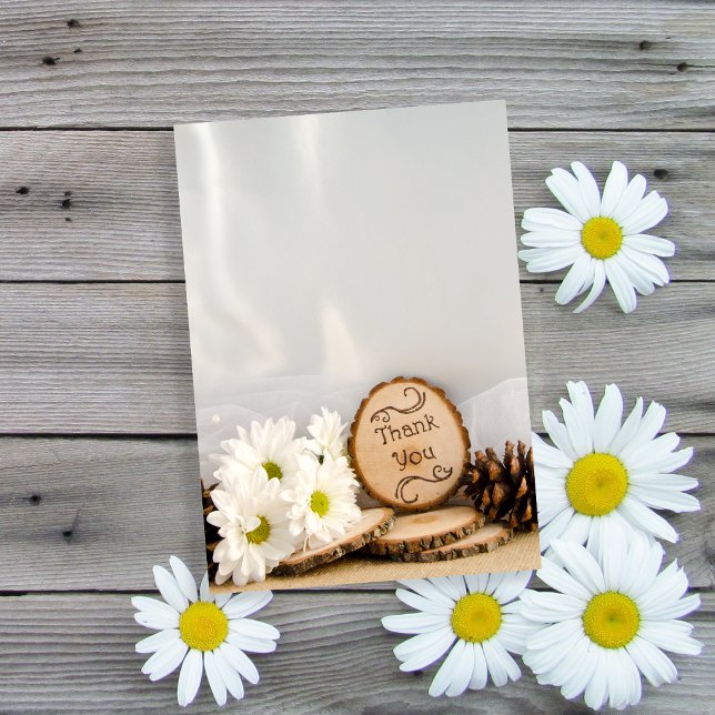 Rustic White Daisies Woodland Wedding Vielen Dank Dankeskarte (Von Creator hochgeladen)