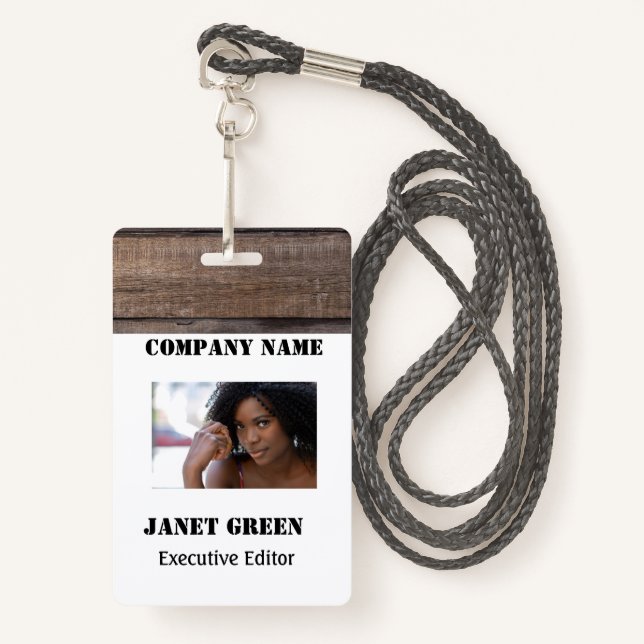 Rustic White Employee Foto ID Company Security Ausweis (Vorderseite mit Schlüsselband)