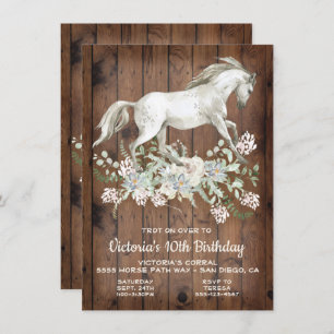 Rustic White Horse Invitation de fête d'anniversai