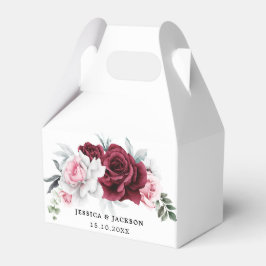 Rustic White Maroon Rose Floral Wedding Geschenkschachtel