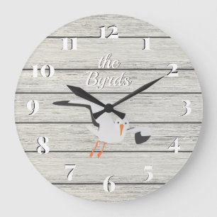 Rustic White Painted Board Coastal Seagull Große Wanduhr