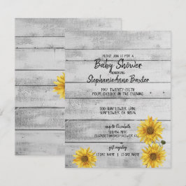 Rustic White Wood Sunflowers Baby Showcard Einladung