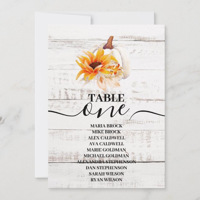 Rustic White Wood Watercolor Pumpkin Sunflower Einladung (Vorderseite)