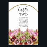 Rustic Wild Blume Bouquet Wedding Guest Names Tischnummer<br><div class="desc">Dieses Design zeichnet sich durch einen rustikalen wilden Blume-Bouquet aus. Ein einfacher goldener Rahmen umkreist den Text. Die rustikal rosa Blumenfarben ergänzen das Grün der Blätter. Die goldfarbenen Krawatte schaffen ein rustikales Landwaldgarten-Ambiente. Elegantes Hochzeitsdesign mit modernen Elementen in der Tischnummer. Auch die passenden Hochzeitseinladungen und andere Schreibwaren sind verfügbar. Passen...</div>