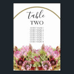 Rustic Wild Blume Bouquet Wedding Guest Names Tischnummer<br><div class="desc">Dieses Design zeichnet sich durch einen rustikalen wilden Blume-Bouquet aus. Ein einfacher goldener Rahmen umkreist den Text. Die rustikal rosa Blumenfarben ergänzen das Grün der Blätter. Die goldfarbenen Krawatte schaffen ein rustikales Landwaldgarten-Ambiente. Elegantes Hochzeitsdesign mit modernen Elementen in der Tischnummer. Auch die passenden Hochzeitseinladungen und andere Schreibwaren sind verfügbar. Passen...</div>