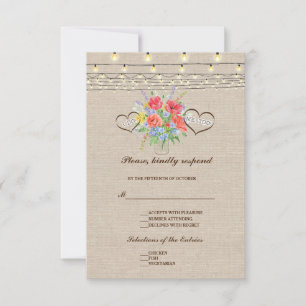 Rustic Wild Blume Burlap Wedding RSVP Karte