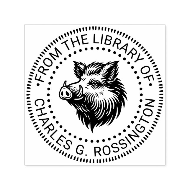 Rustic Wild Boar Head Library Name #1N Permastempel (Design)