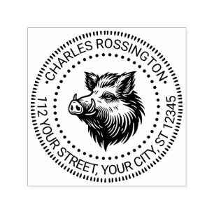 Rustic Wild Boar Head Name Rücksendeadresse #1N Permastempel
