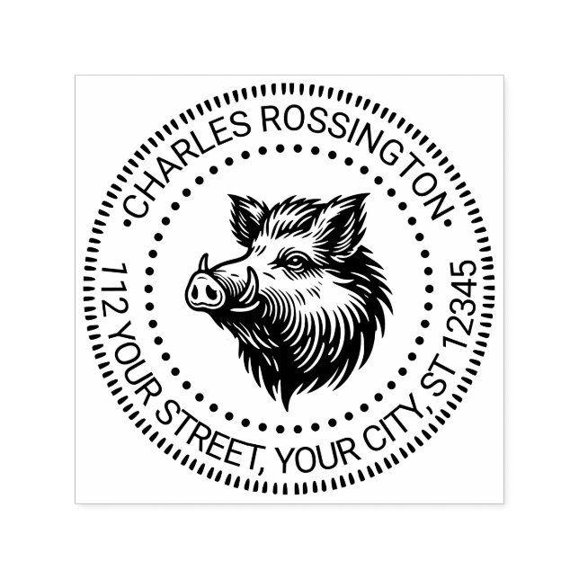 Rustic Wild Boar Head Name Rücksendeadresse #1N Permastempel (Design)