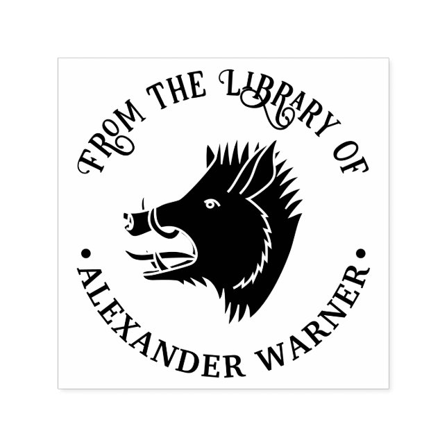 Rustic Wild Boar Head Round Library Name Permastempel (Design)